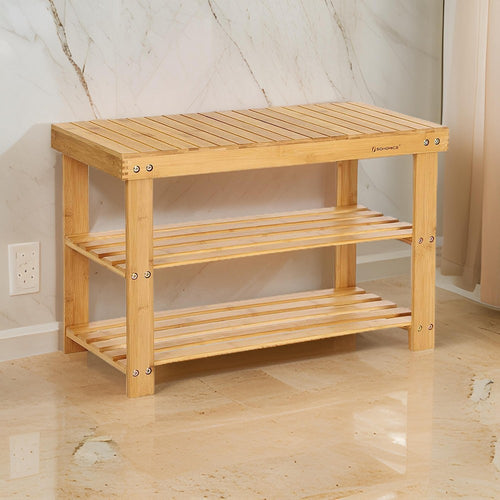 Reid Shoe Organizer | 27.5" | Bamboo | 2 Bottom Shelves | Brown