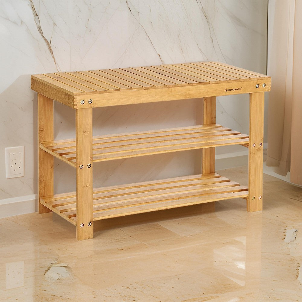 Reid Shoe Organizer | 27.5" | Bamboo | 2 Bottom Shelves | Brown