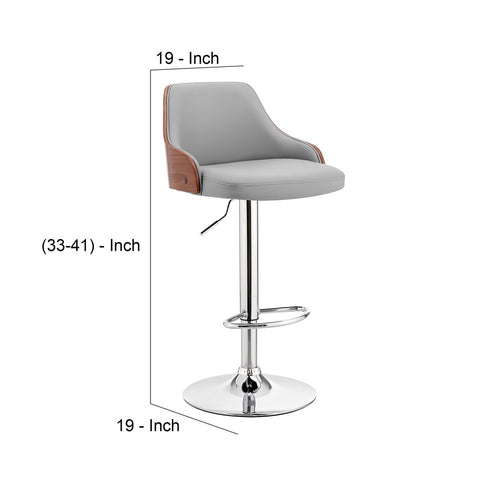 Reid Barstool | Adjustable | Faux Leather | Gray | Silver