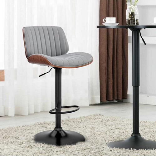 Reid Swivel Barstool | Channel Tufted Faux Leather Seat | Gray