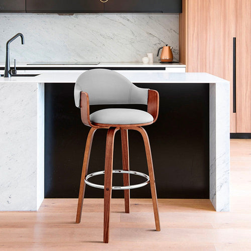 Reid Barstool | 26" | Faux Leather | Curved Back | Gray | Brown