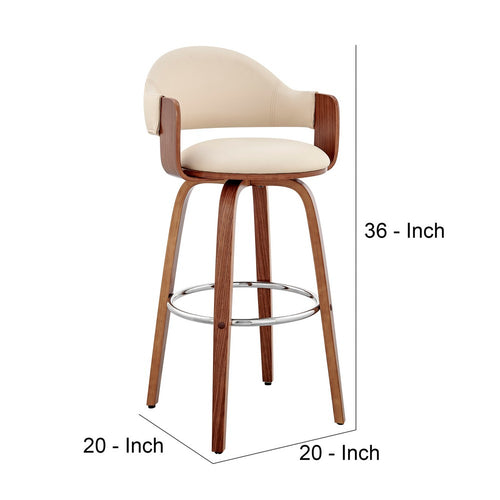 Reid Barstool | 26" | Faux Leather | Curved Back | Cream | Brown