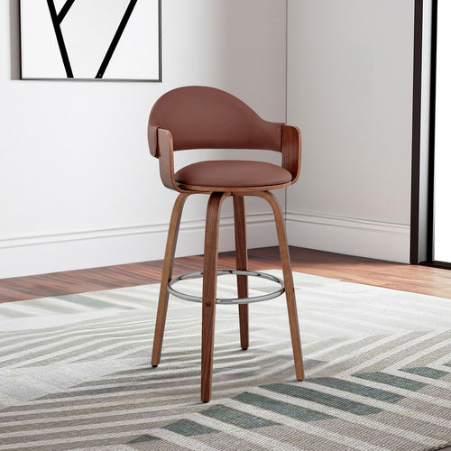 Reid Barstool | 26" | Faux Leather | Cushioned Back | Brown