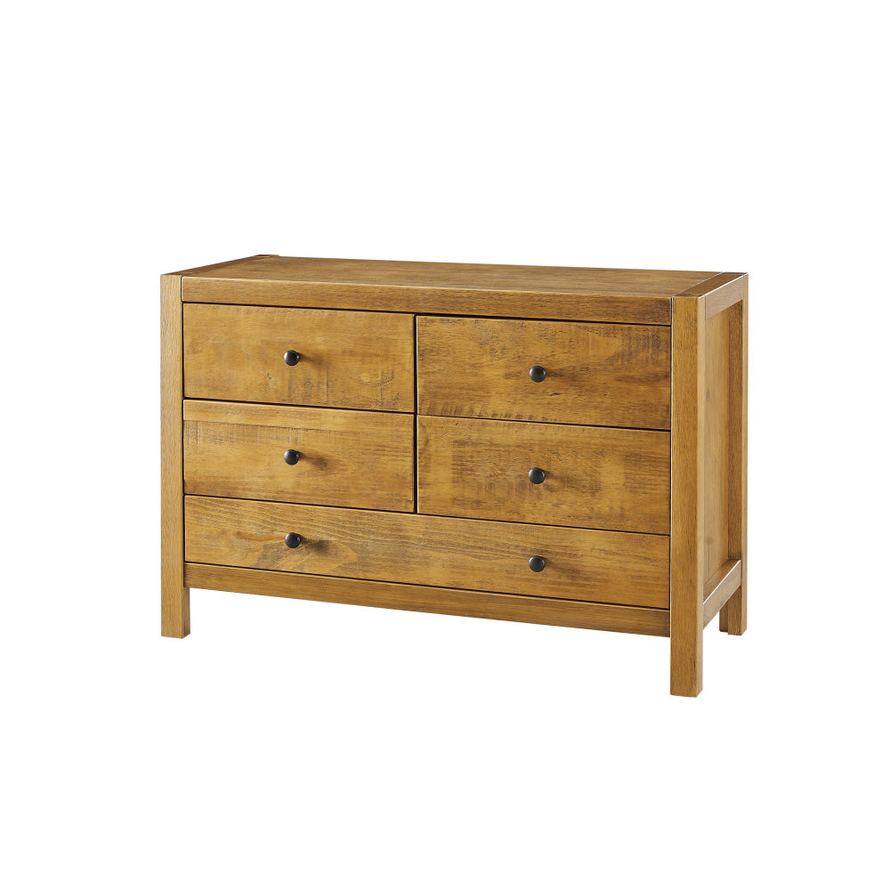 Wooden Dresser with Grain Details and 5 Drawers Oak Brown By Casagear Home BM249326
