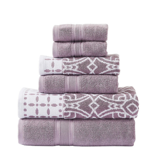 Veria 6 Piece Towel Set | Floral | Geometric Motif | Purple