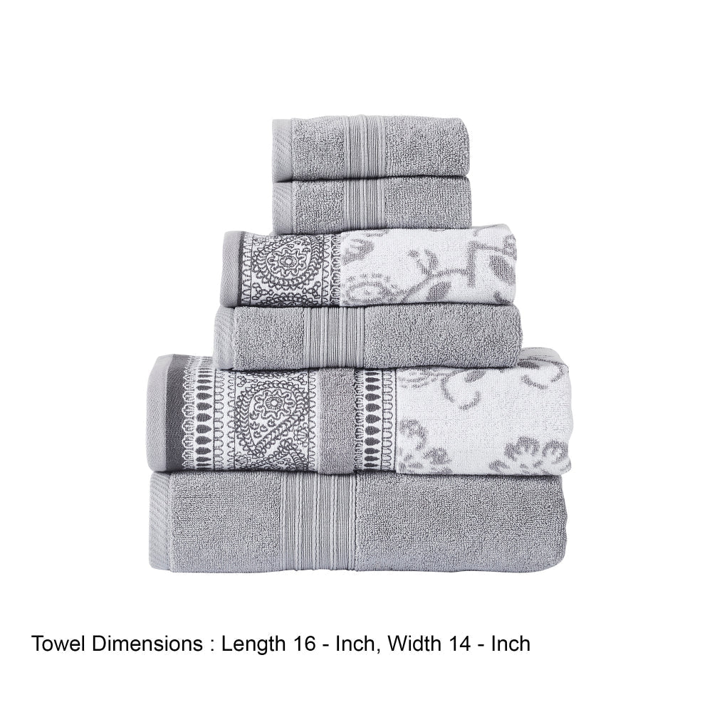 Veria 6 Piece Towel Set | Paisley | Floral Motif | Gray BM250058