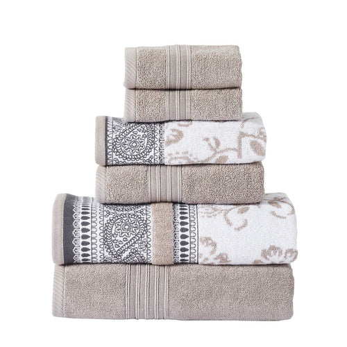 Veria 6 Piece Towel Set | Paisley | Floral Motif | Beige