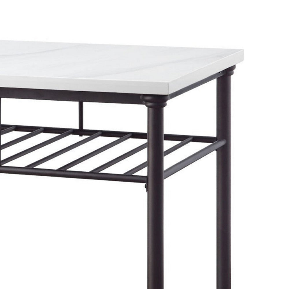 Reid Kitchen Island | Artificial Marble Top | 2 Slatted Shelves | White