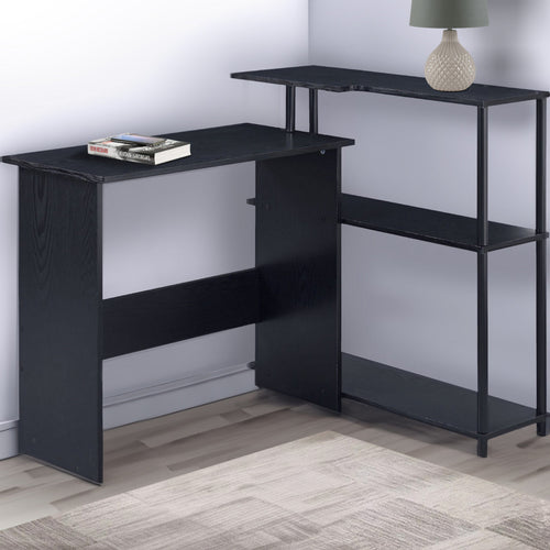 Mira Writing Desk | L Shape | 3 Tier Wood Shelves | Black