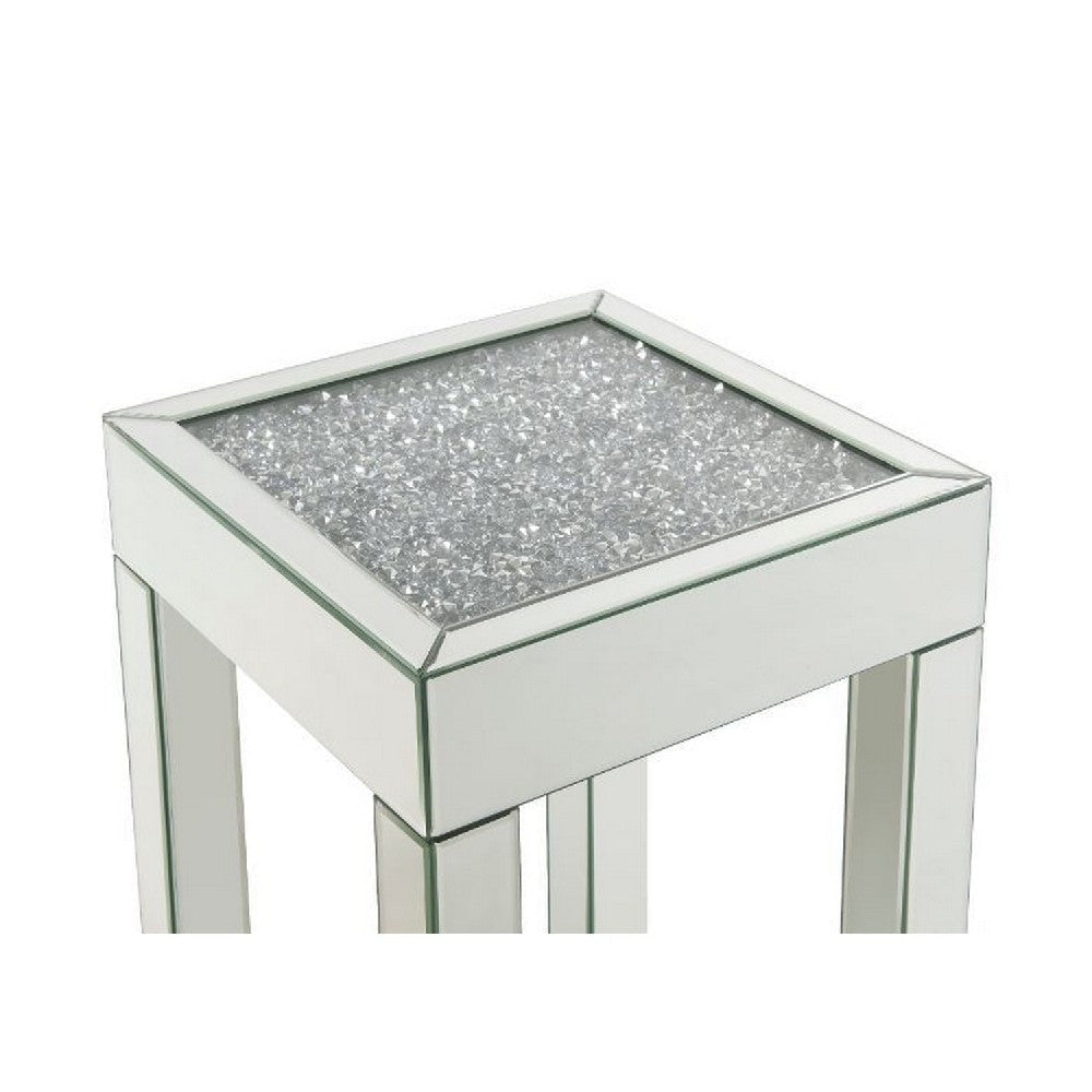 End Table with Faux Acrylic Diamond Top and Block Legs Silver BM250372