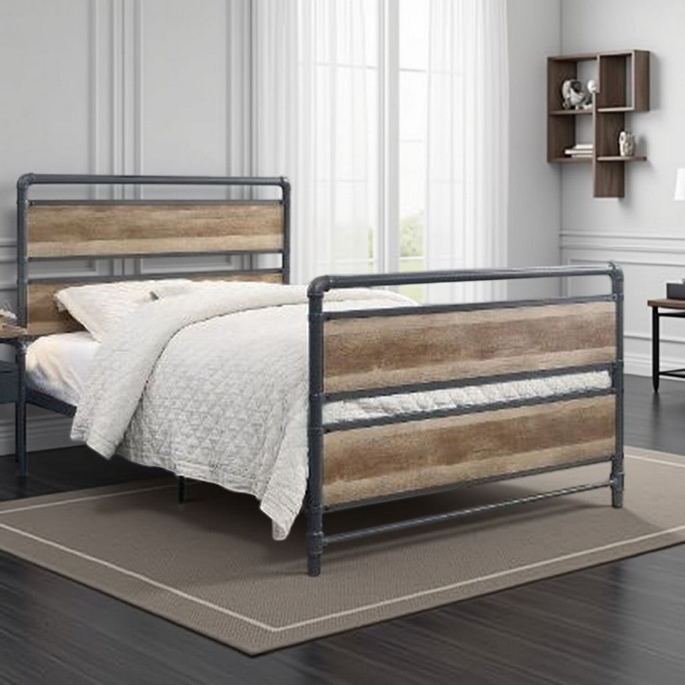 Metal Framed Full Bed, Brown and Gray By Casagear Home