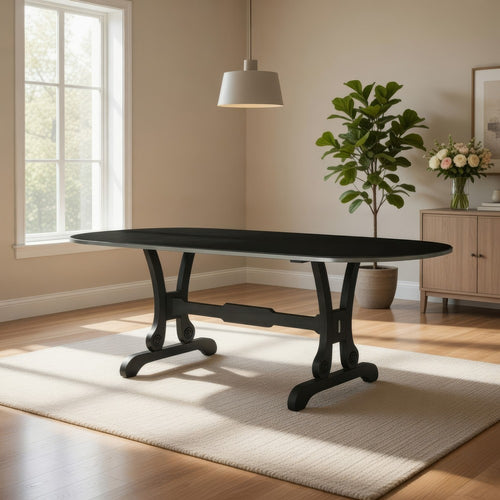 Dining Table with Rounded Rectangular Top, Charcoal Gray