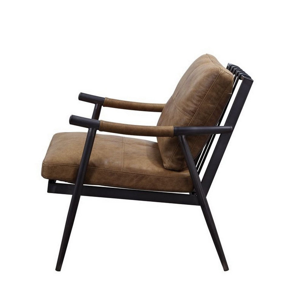Accent Chair with Leatherette Seat and Tubular Frame Brown