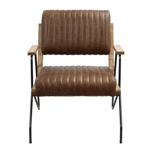 Accent Chair with Leatherette Seat and Channel Stitch, Brown