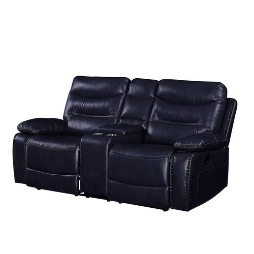 Dorian Motion Loveseat | Tufted Faux Leather Upholstery | Navy Blue | 62"