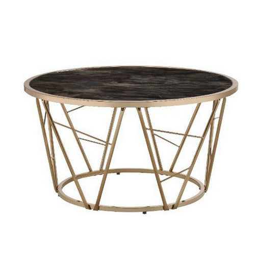 Lina Coffee Table | Glass Top | Geometric Frame | 42" | Black & Gold