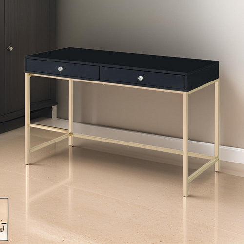 Nova Writing Desk | 2 Storage Compartments | Black & Gold