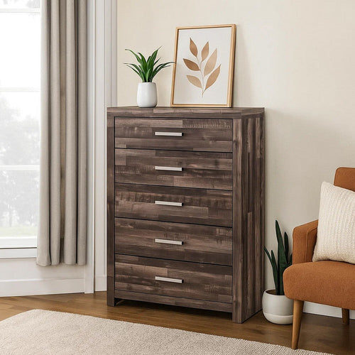 Chest with Rough Hewn Saw Texture and Panel Base Rustic Gray BM251269