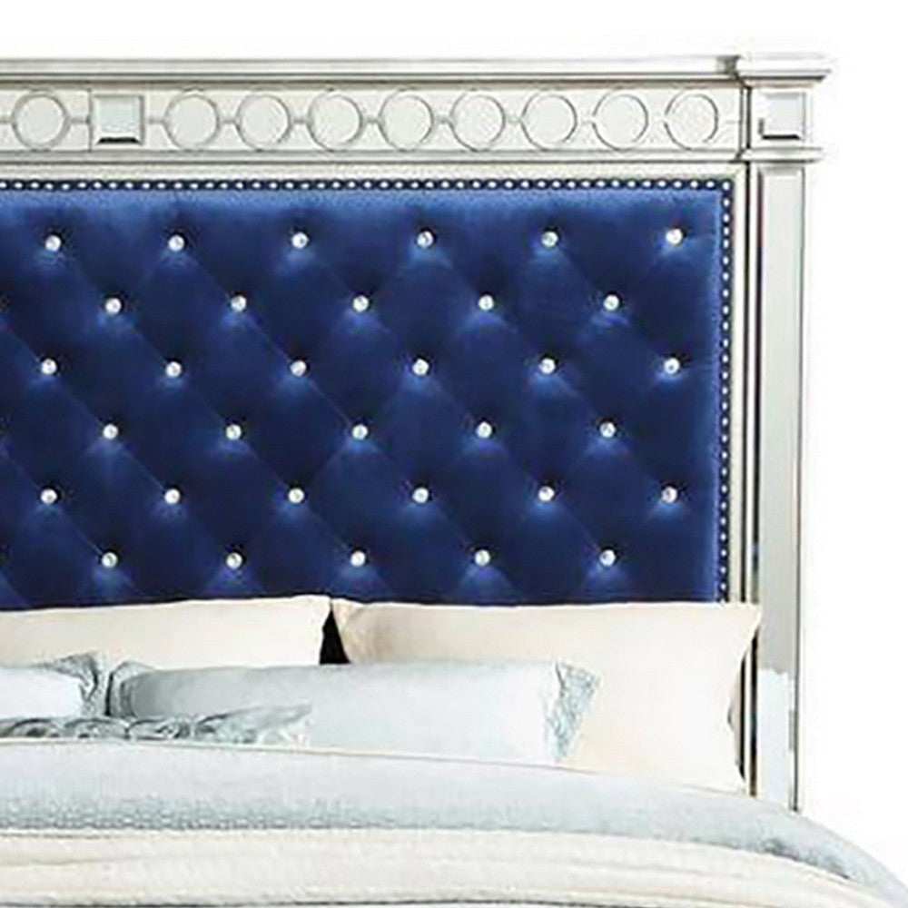 Queen Bed with Button Tufting and Mirror Trim Black BM252720