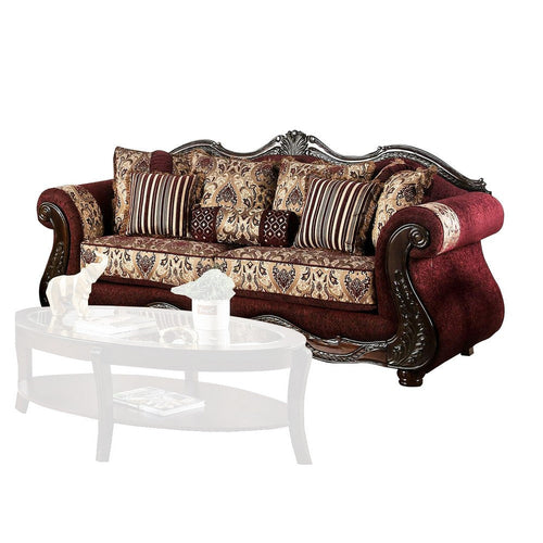 Vivian Sofa | Paisley Fabric | Ornate Details | Red & Brown | 82"