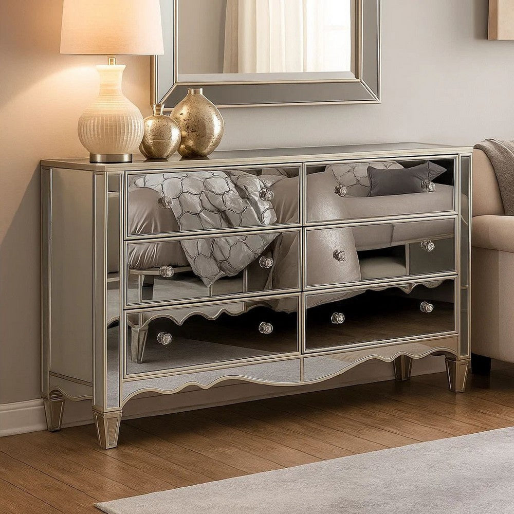 silver dresser with crystal knobs Anson Glam 2-Piece Silver Dresser and Mirror Set with LED
