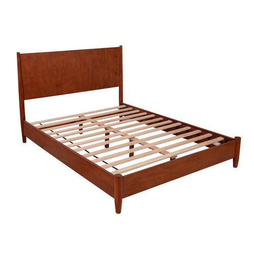 Full Platform Bed with Panel Headboard, Cherry Brown