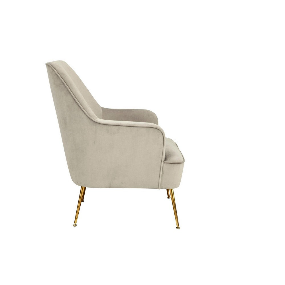 Accent Chair with T Cushioned Seat and Metal Legs, Gray