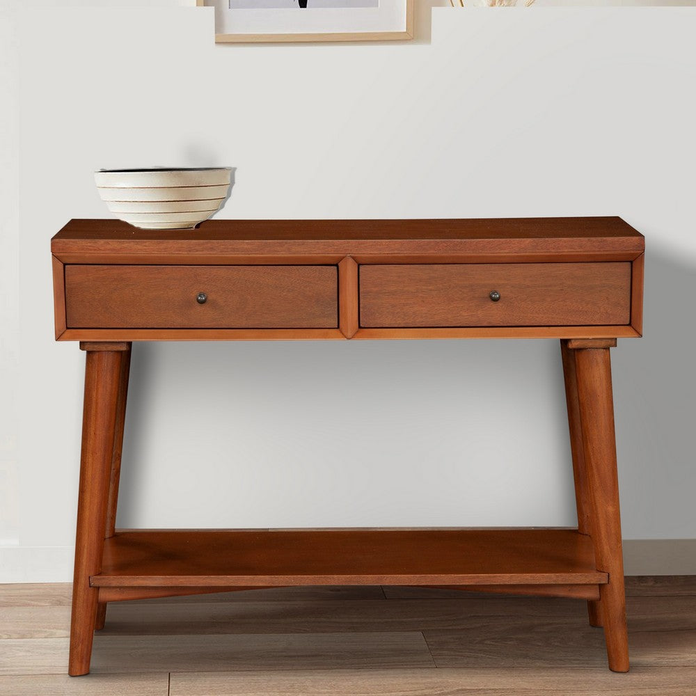 Console Table with 2 Drawers and Angled Legs, Brown By Casagear Home