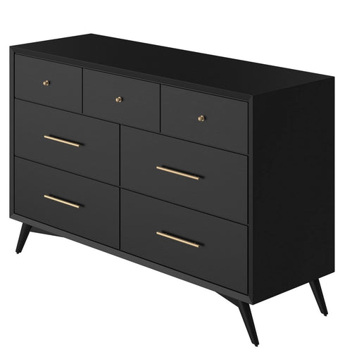 Dresser with 7 Drawers and Angled Legs, Black
