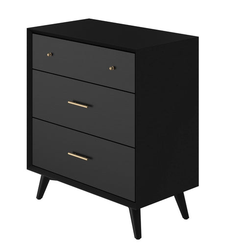 Chest with 3 Drawers and Angled Legs, Black