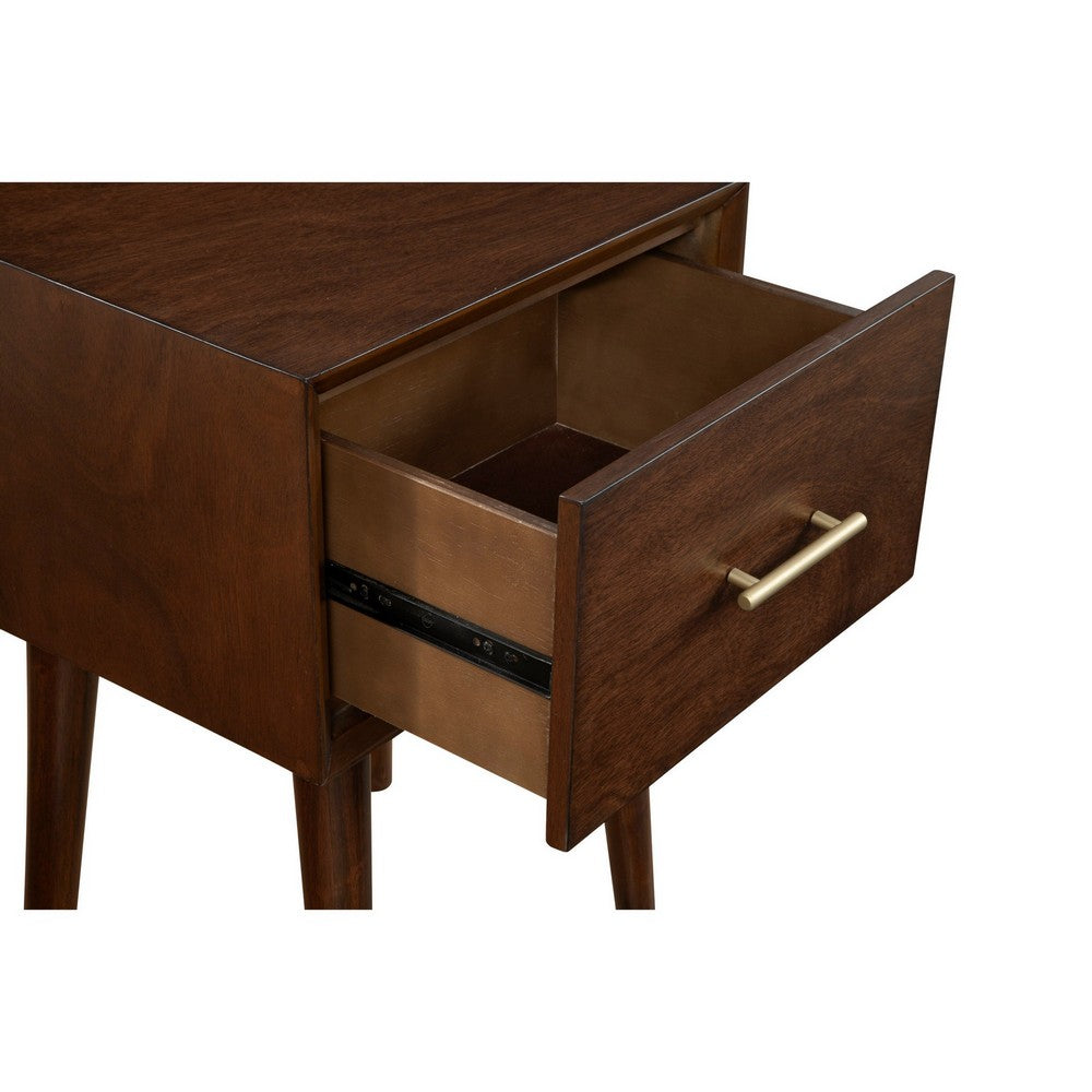 End Table with 1 Drawer and Angled Legs, Walnut Brown