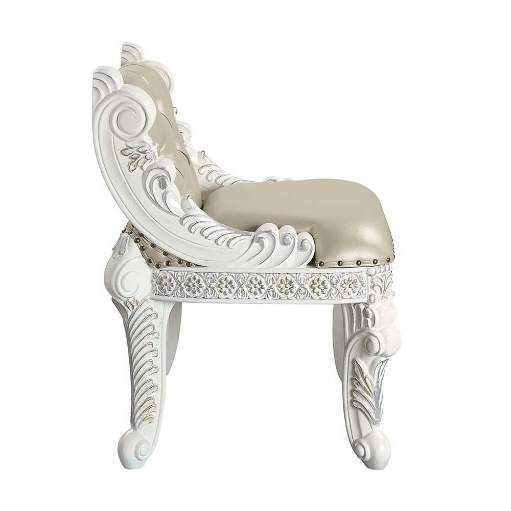 Vanity Stool with Nailhead Trim and Queen Anne Legs White BM262136