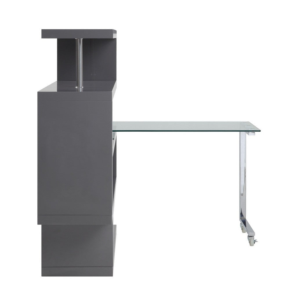 Writing Desk with 4 Swivel Etagere Shelf and Casters Gray