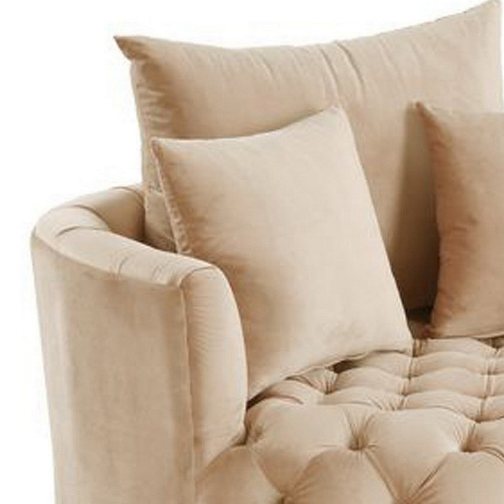 Swivel Accent Chair with Curved Design and Button Tufting Beige BM262172