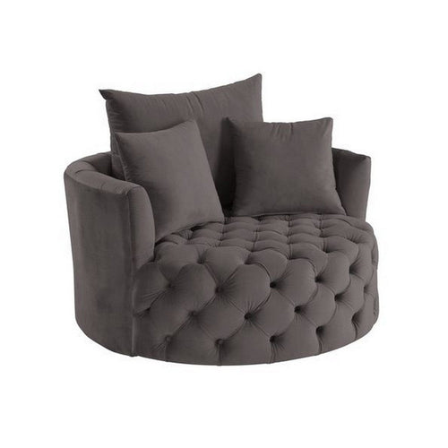Swivel Accent Chair with Curved Design and Button Tufting, Dark Gray