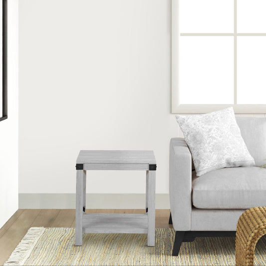 End Table with X Metal Accent and Grain Details, White By Casagear Home
