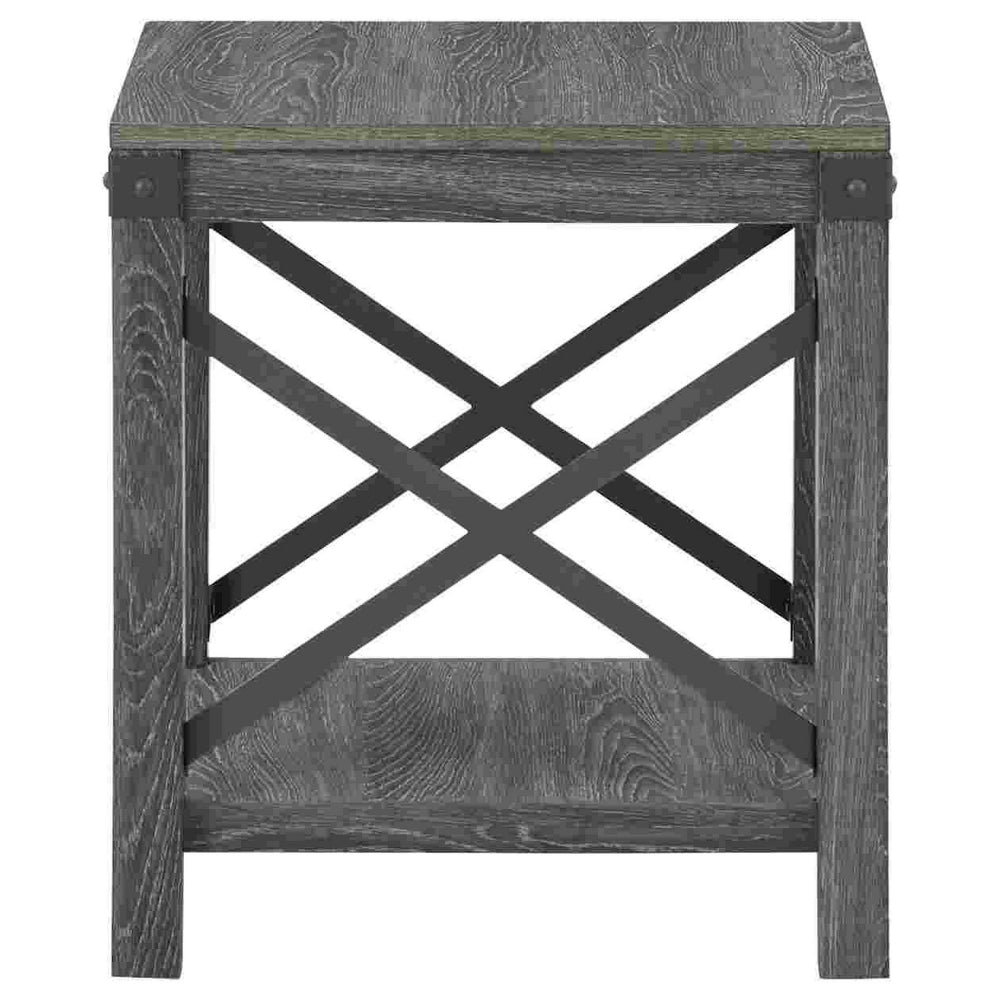 End Table with X Metal Accent and Grain Details Gray By Casagear Home BM262431