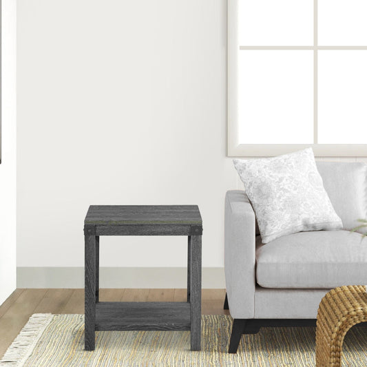 End Table with X Metal Accent and Grain Details, Gray By Casagear Home