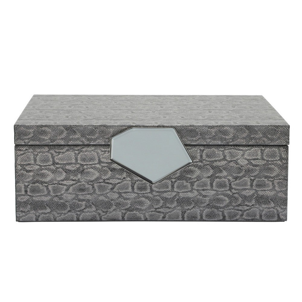 14 Inch Box with Leatherette Upholstery and Textured Pattern Gray BM263856