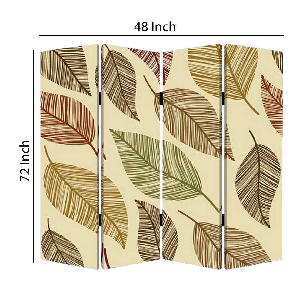 3 Panel Canvas Made Foldable Screen with Leaf Print Multicolor BM26520