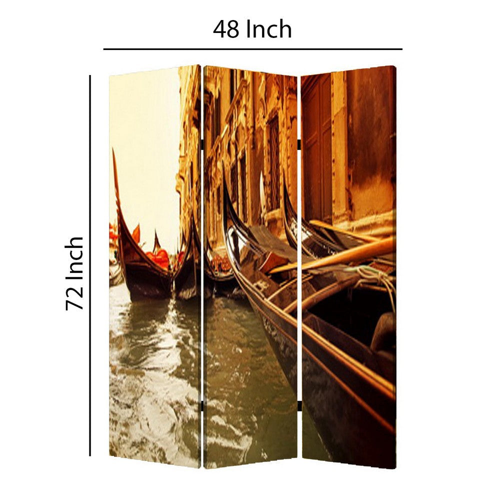 Venice Street Printed Foldable Screen with 3 Panels Brown BM26528