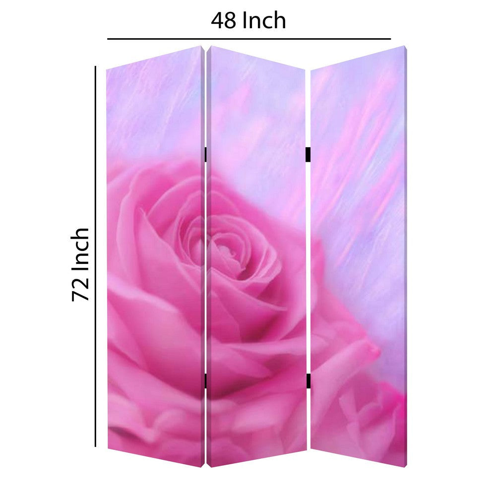 3 Panel Foldable Canvas Screen with Rose Print Pink BM26537