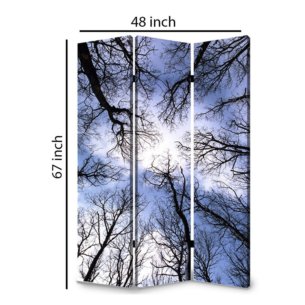 3 Panel Foldable Canvas Screen with Tree Print Black BM26561