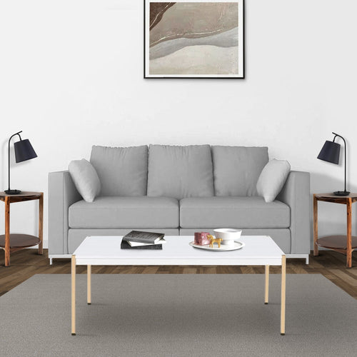 Luxe Coffee Table | Metal Tube Legs | 36" | White & Gold