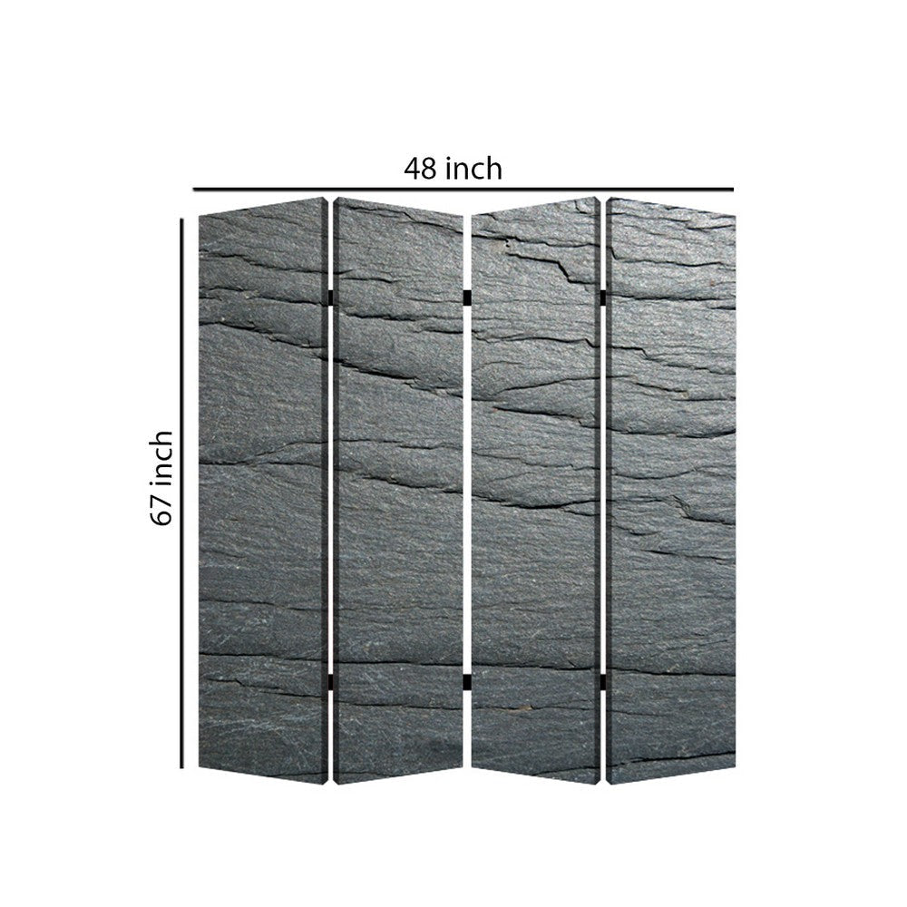 4 Panel Canvas and Metal Frame Room Divider Slate Gray BM26646