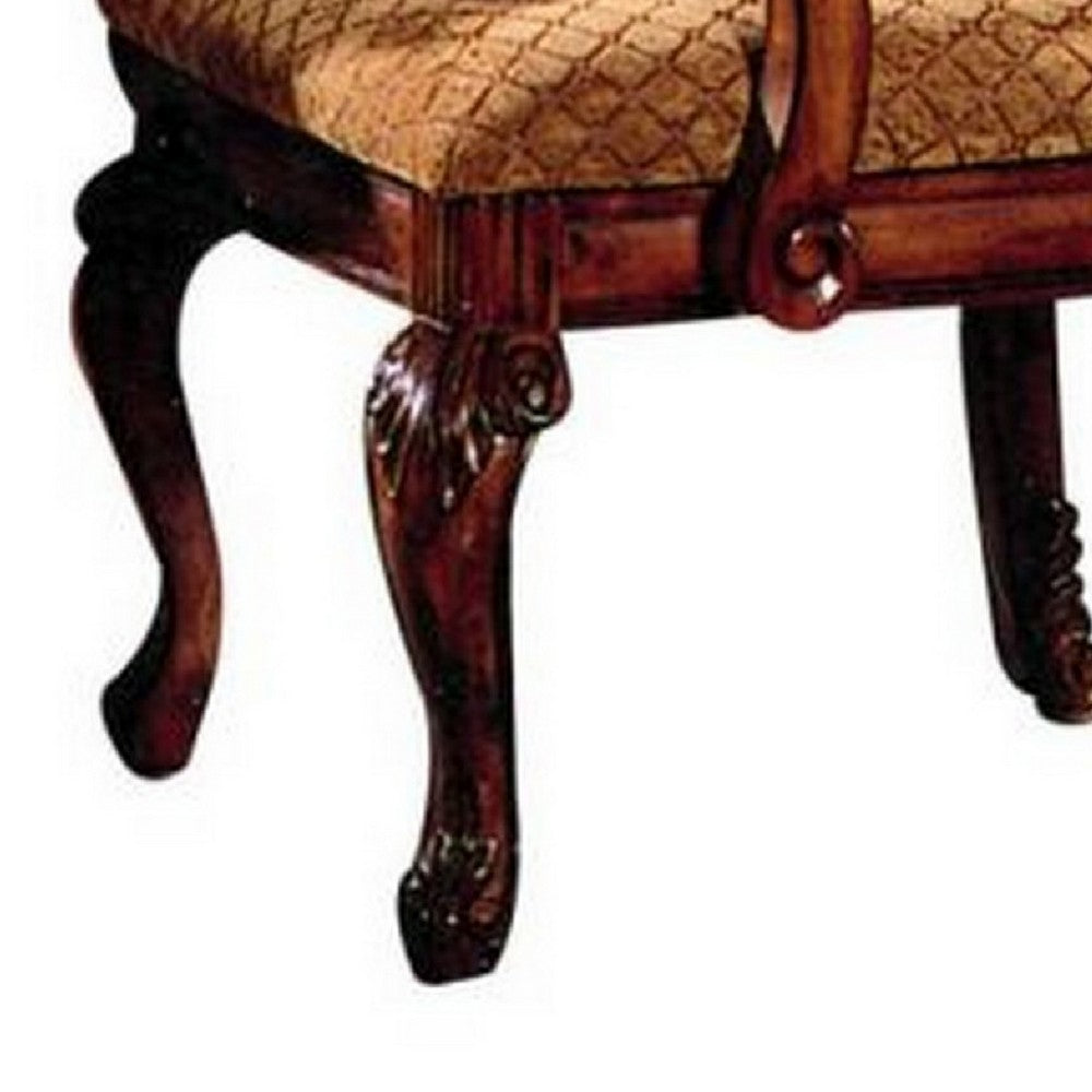 Arm Chair with Fabric Seat and Crown Top, Set of 2, Brown