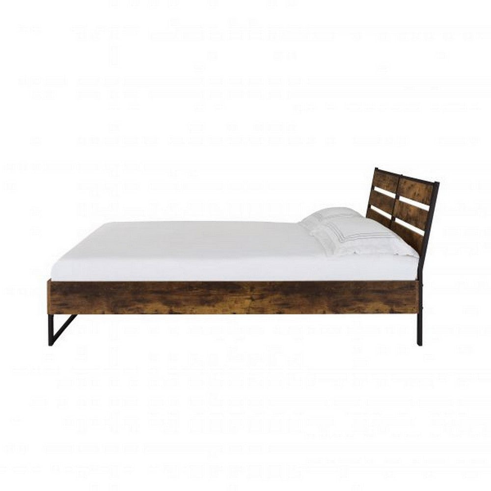 Eastern King Bed with Panel Headboard and Metal Slats Brown and Black BM266519