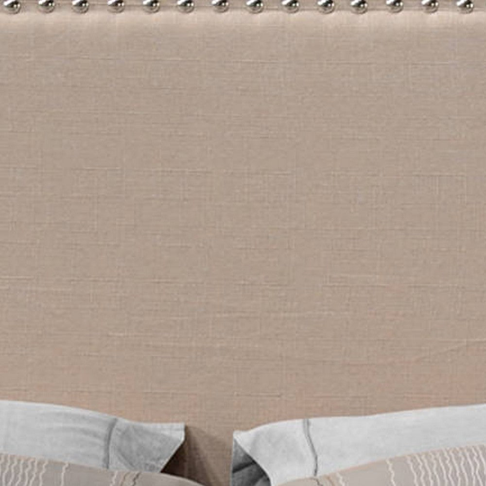Queen Size Bed with Fabric Upholstery and Nailhead Accent Beige BM266521