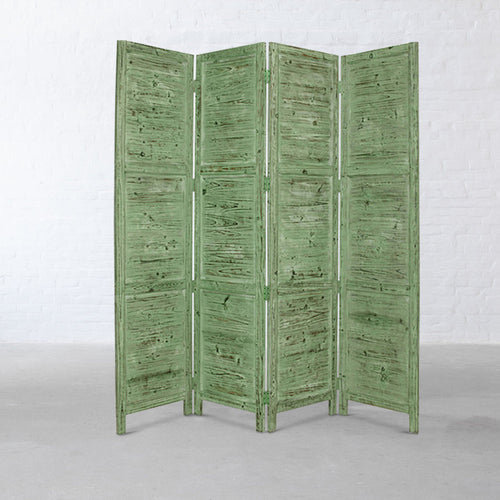 Wooden 4 Panel Foldable Floor Screen with Textured Panels, Green