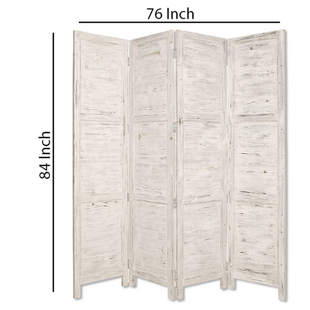 Wooden 4 Panel Foldable Floor Screen with Textured Panels White BM26671